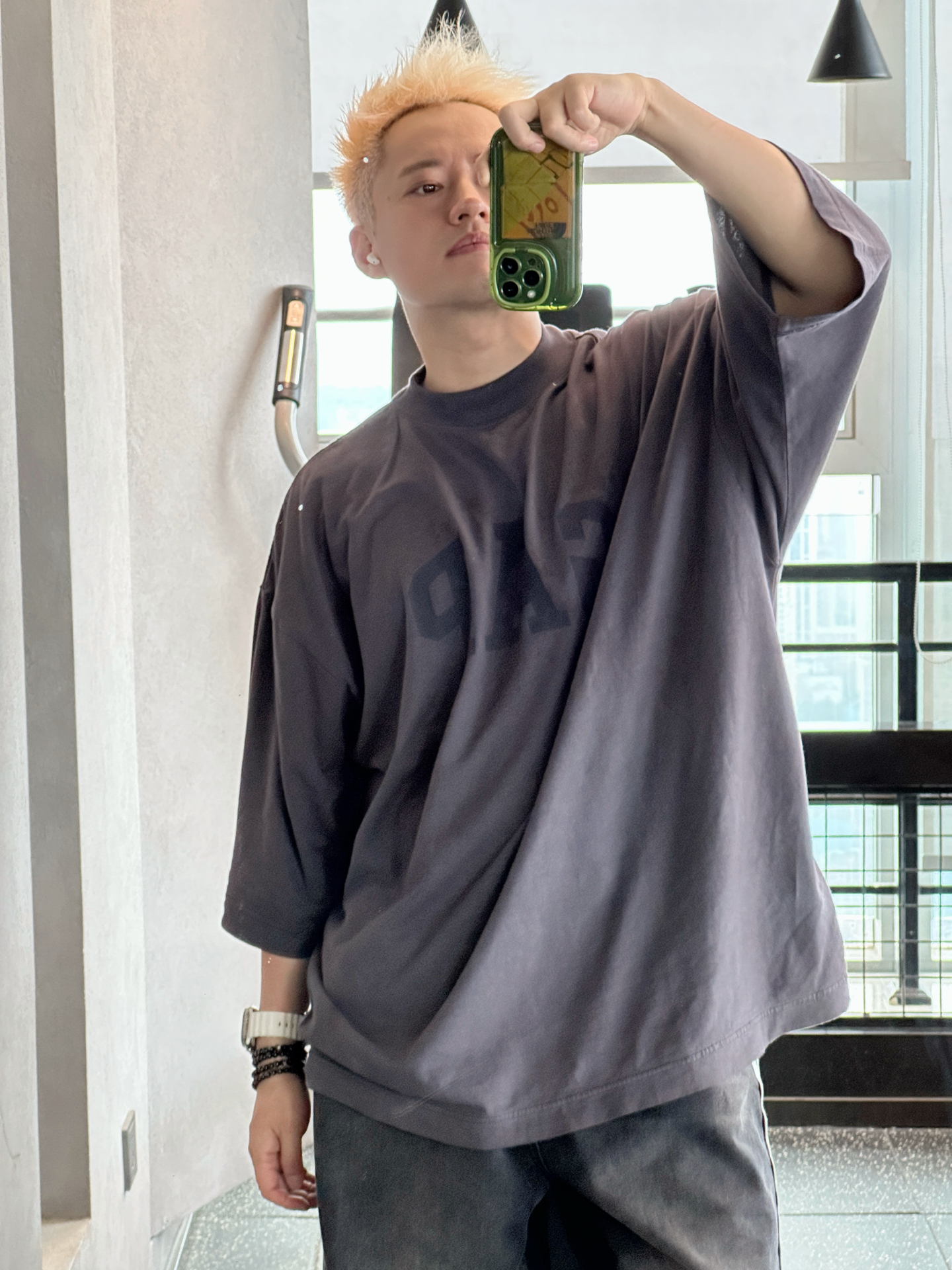 custom review-YEEZY x Gap X Balenciaga Dove 3 4 рукав Tee T-рубашка Унисекс Темно-серый