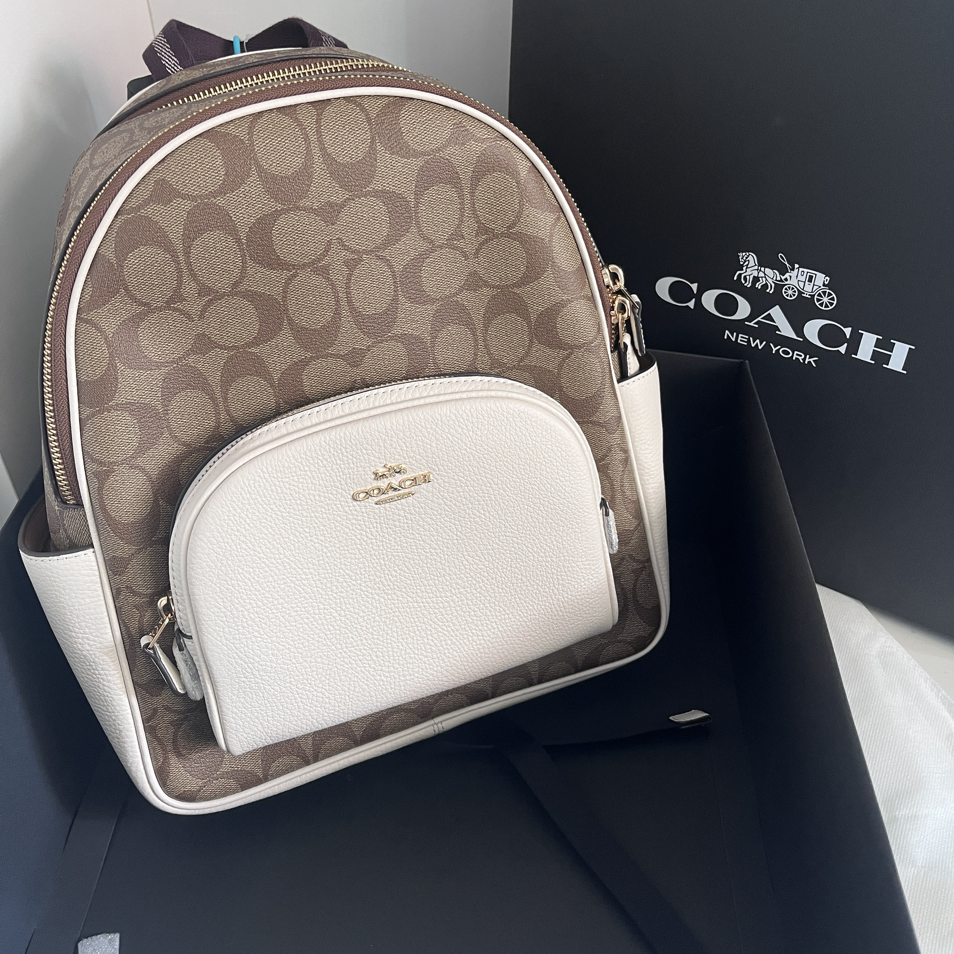 custom review-COACH Рюкзак из холста и кожи среднего размера для женщин белый и коричневый