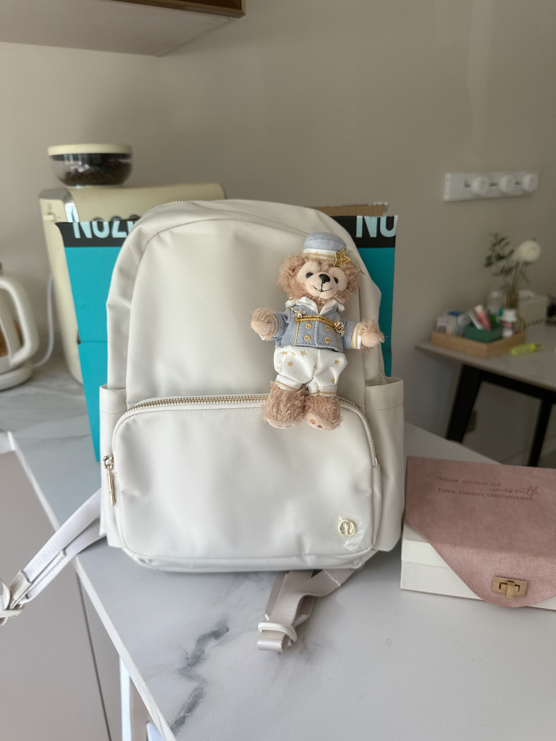 custom review-Lululemon Everywhere Металлический компонент Рюкзак Маленький Женский Светлый Айвори Белый Цвет дуба Коричневый Золото