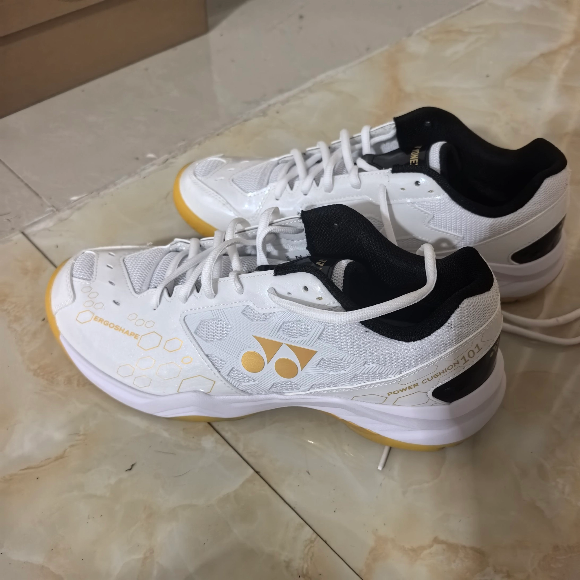 custom review-YONEX Амортизирующая стелька искусственная кожа низкий топ обувь для бадминтона унисекс белый золото