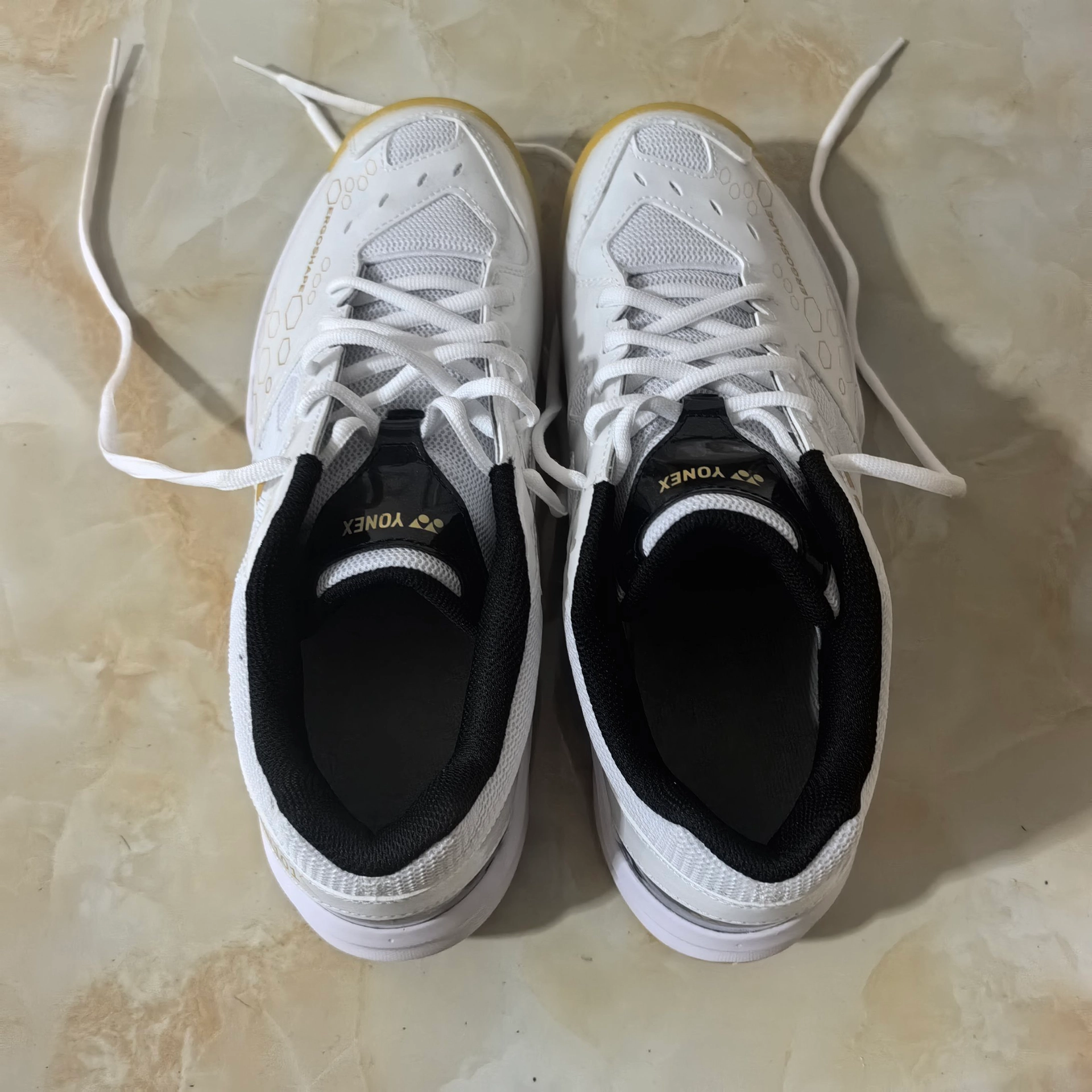 custom review-YONEX Амортизирующая стелька искусственная кожа низкий топ обувь для бадминтона унисекс белый золото