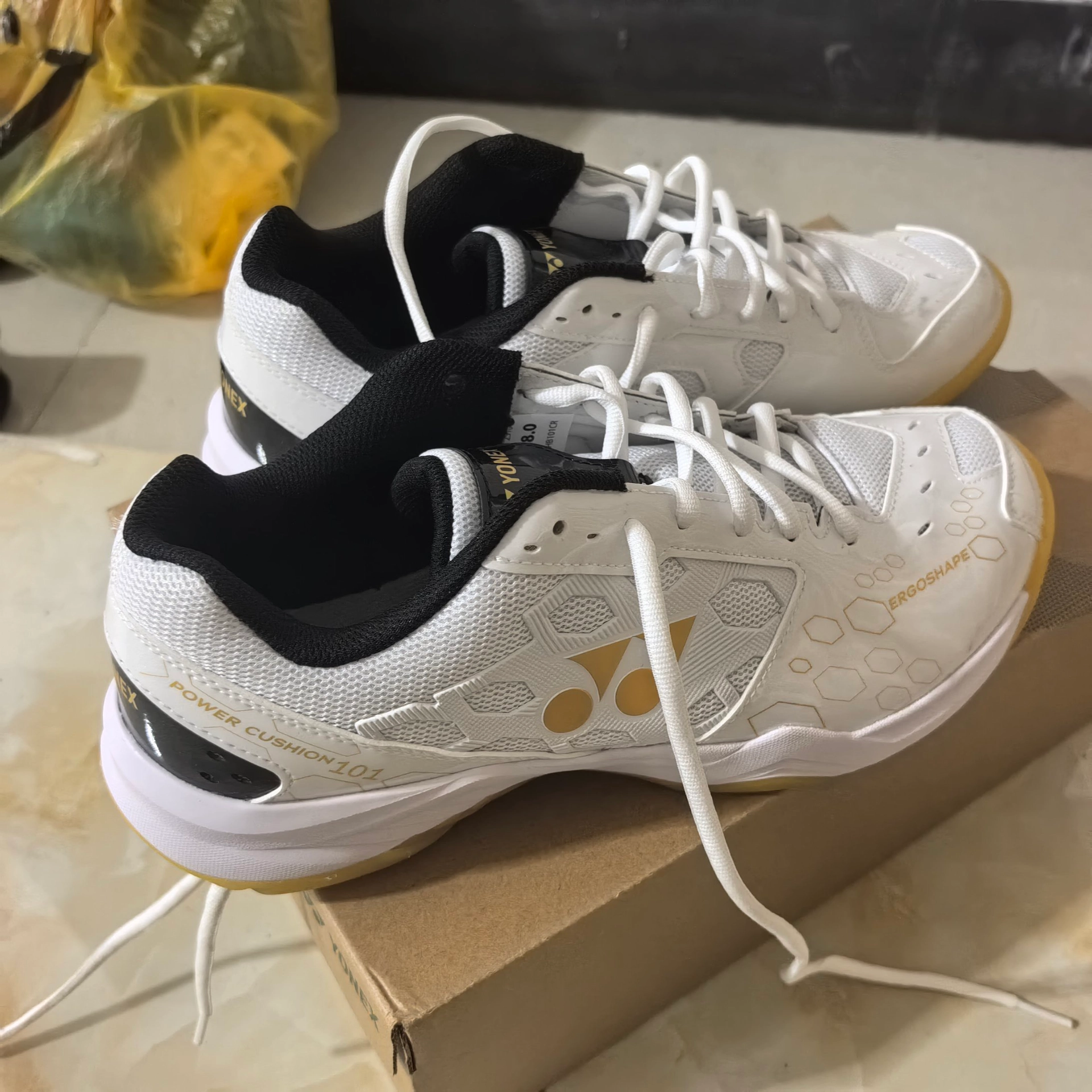 custom review-YONEX Амортизирующая стелька искусственная кожа низкий топ обувь для бадминтона унисекс белый золото