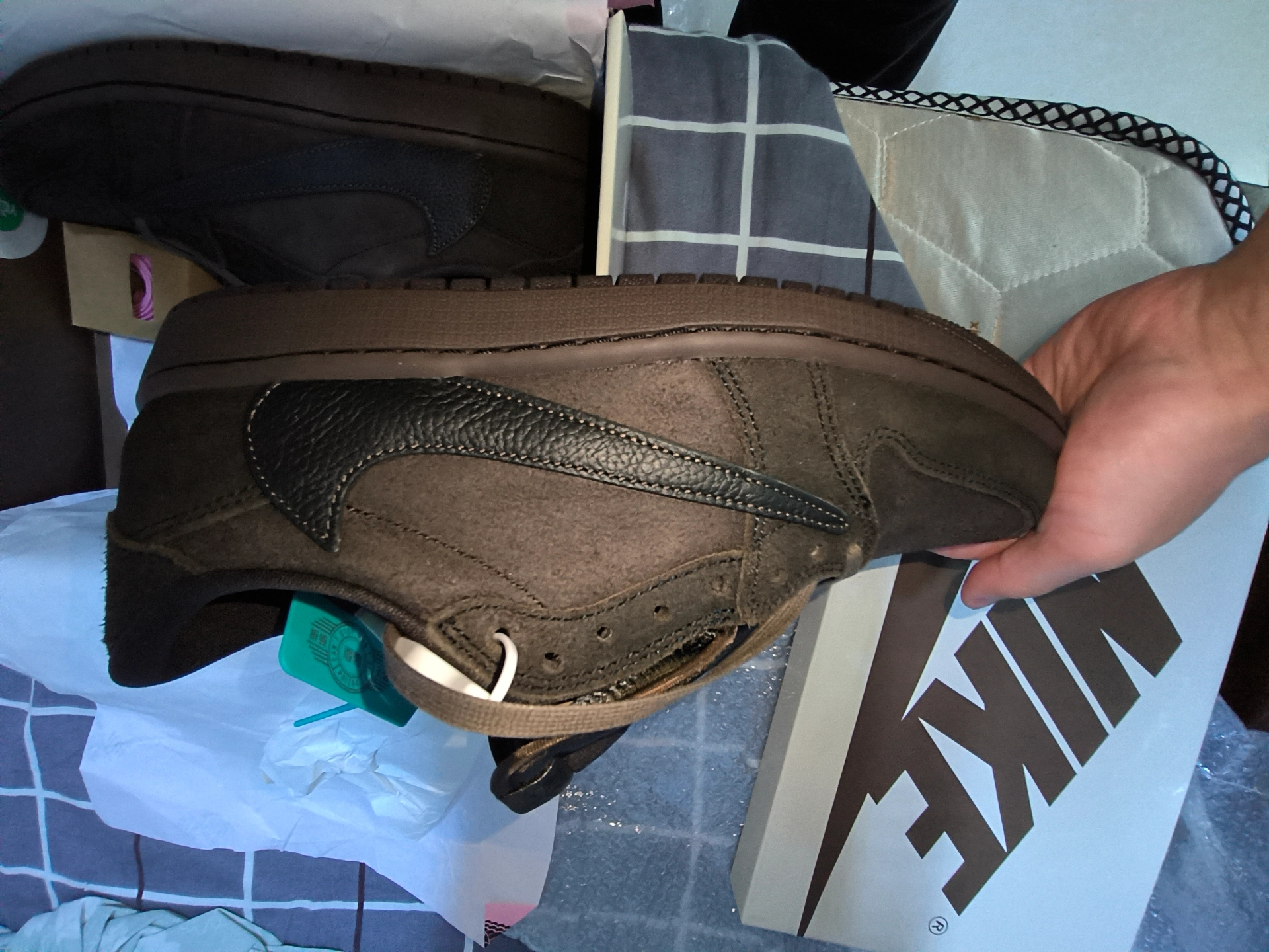 custom review-Travis Scott x Jordan Air Jordan 1 Износостойкий Дышащий Низкий Топ Винтажные Баскетбольные Кроссовки Унисекс Черный Коричневый