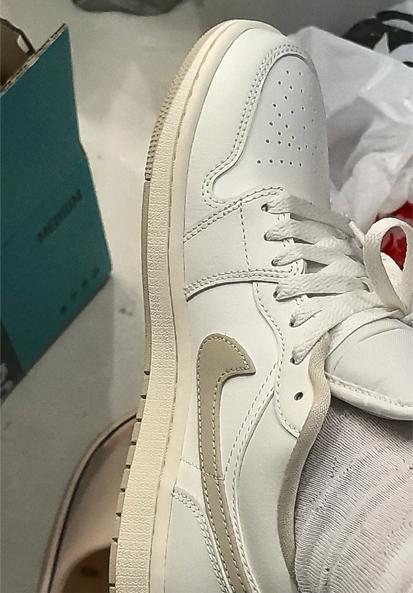 custom review-Jordan Air Jordan 1 Нижняя юбка Устойчивая к истиранию Низкий топ Винтажные баскетбольные кроссовки Женские Бежевый