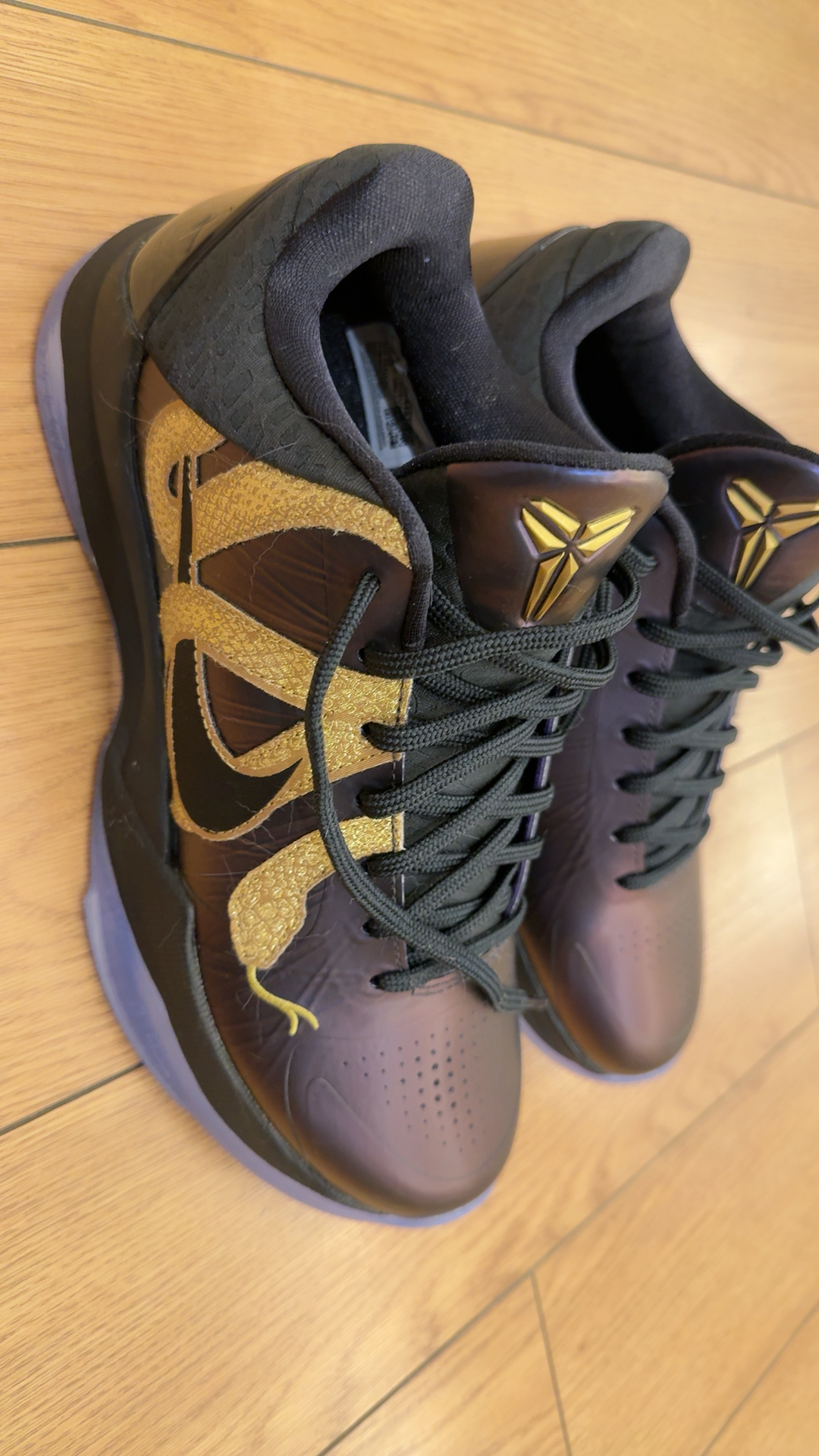 custom review-Nike Zoom Kobe 5 Slip-resistant Abrasion-resistant Low-top Баскетбольные кроссовки Мужские Черный Фиолетовый Золотой