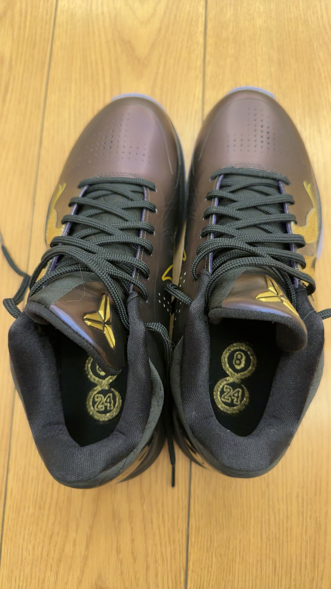 custom review-Nike Zoom Kobe 5 Slip-resistant Abrasion-resistant Low-top Баскетбольные кроссовки Мужские Черный Фиолетовый Золотой