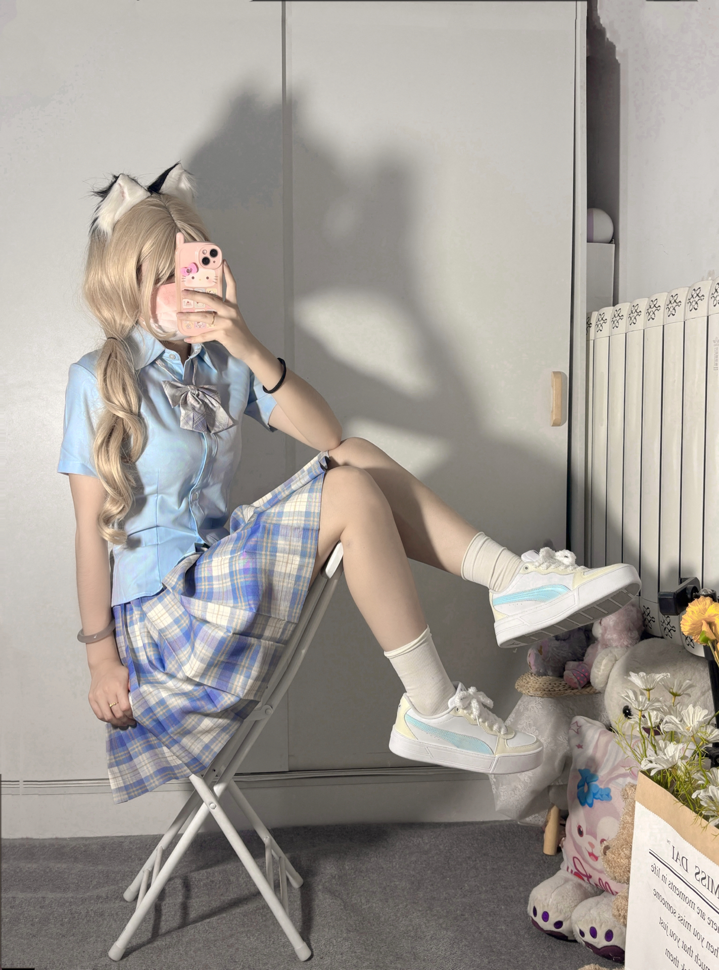 jk少女搭配白蓝色板鞋清新甜美🌸