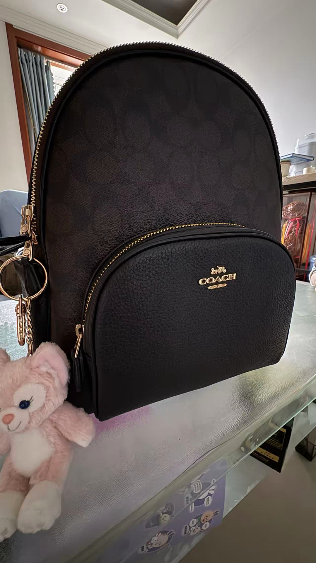 custom review-COACH Рюкзак из холста и кожи Court женский черный коричневый