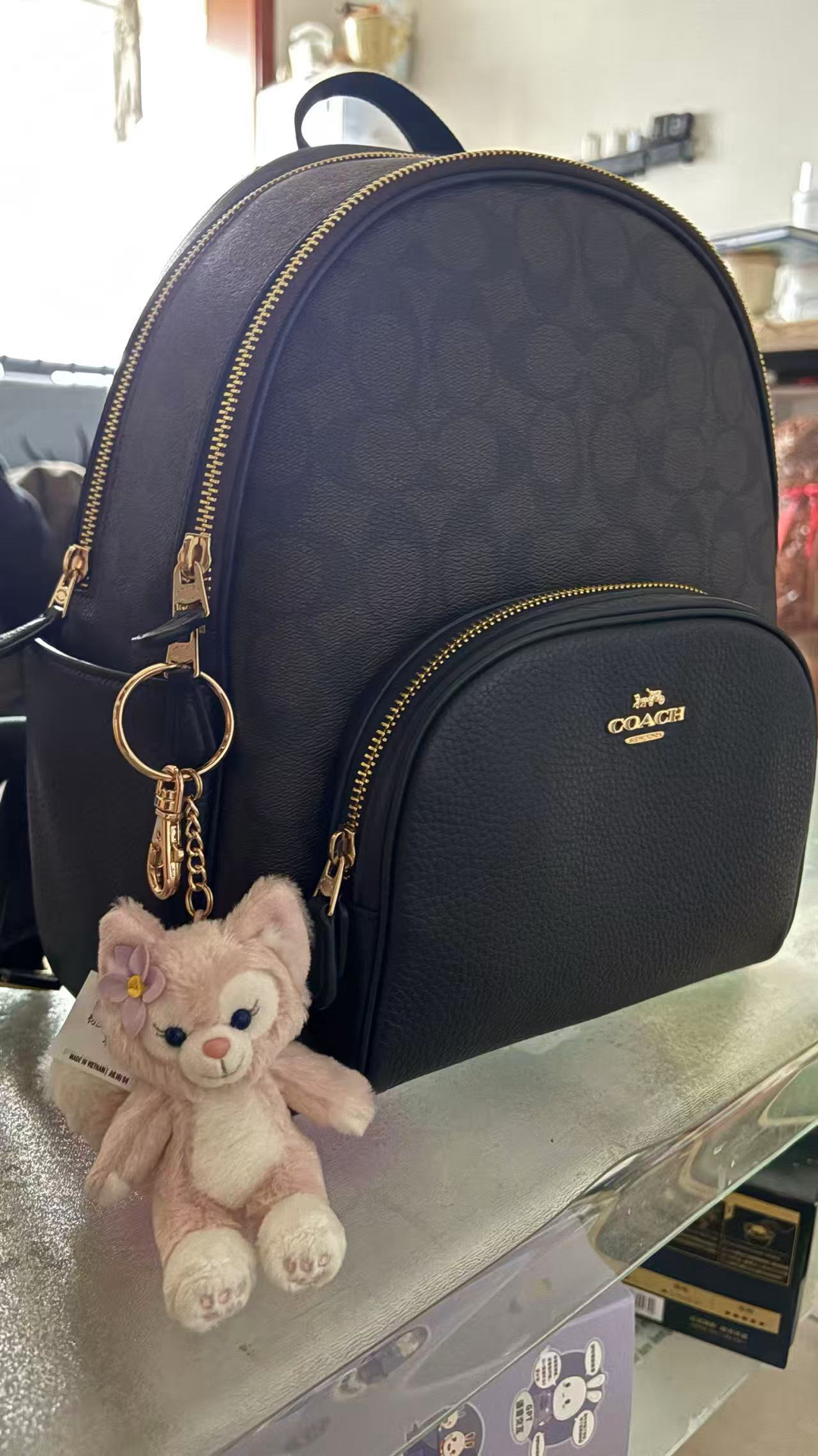 custom review-COACH Рюкзак из холста и кожи Court женский черный коричневый