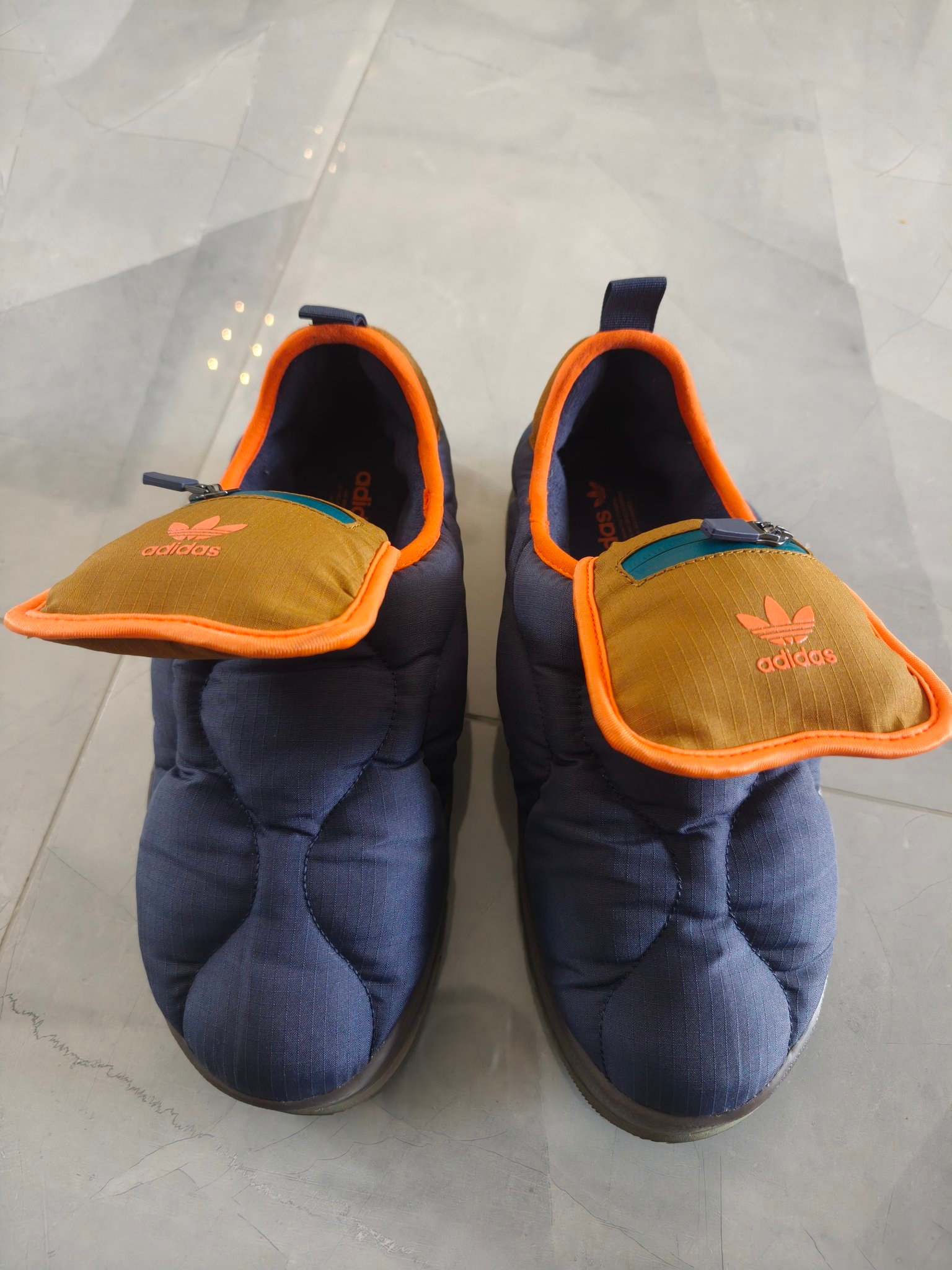 custom review-Adidas Originals Puffylette Slip Resistant Abrasion Resistant Низкий Топ Повседневная Обувь Унисекс Коричневый Синий