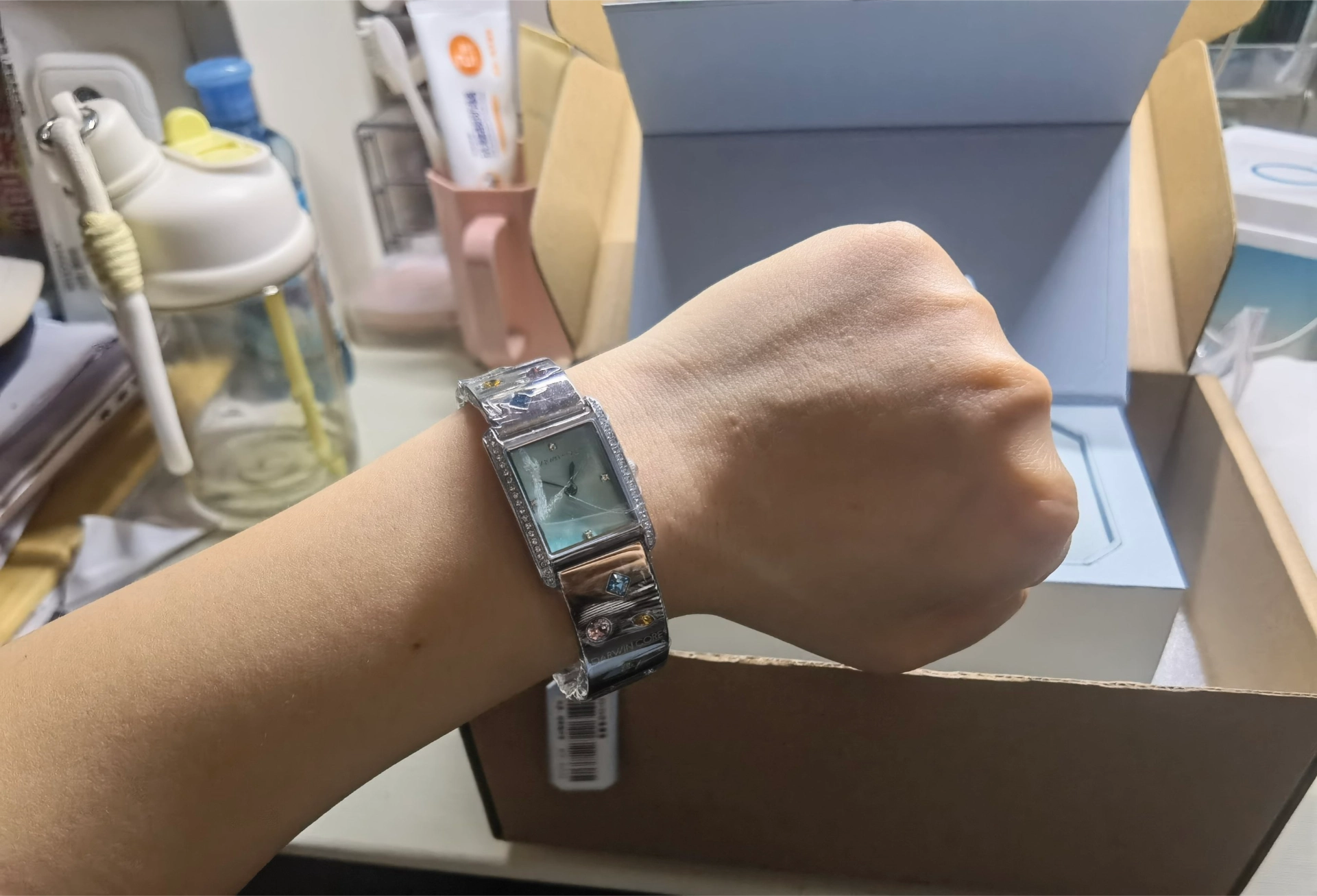 custom review-Darwin Core Кварцевый механизм ремешок из нержавеющей стали женские часы зеленый циферблат