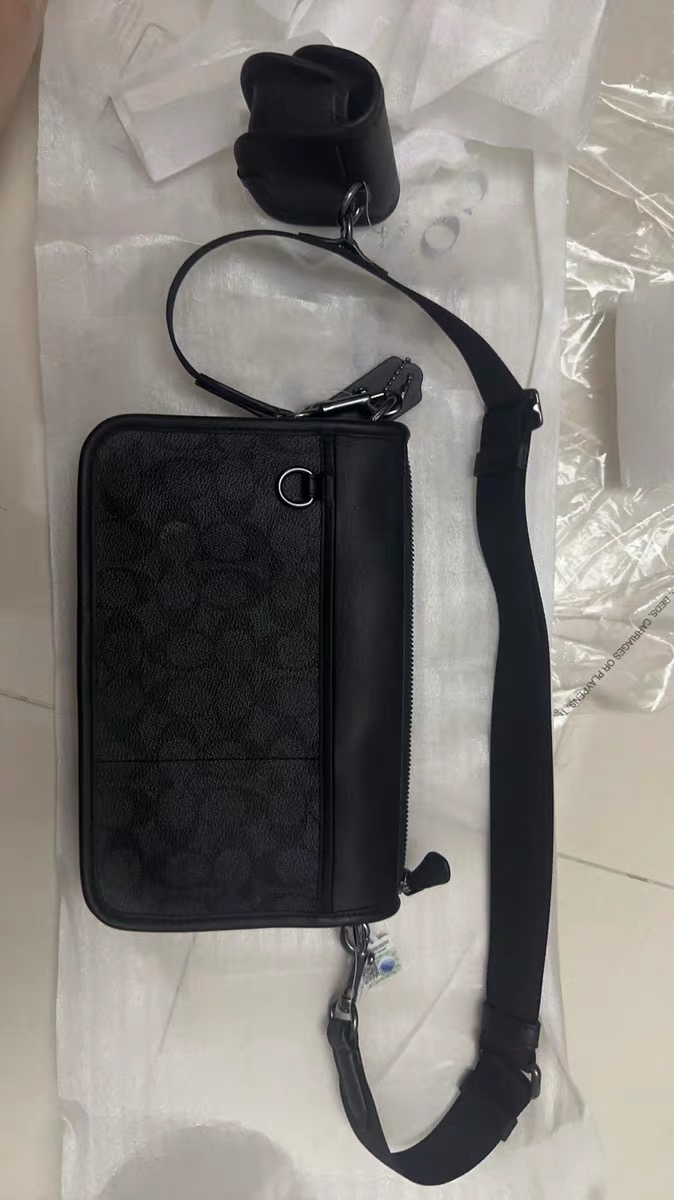 custom review-COACH Покрытая холстовая сумка через плечо мужская угольная и черная