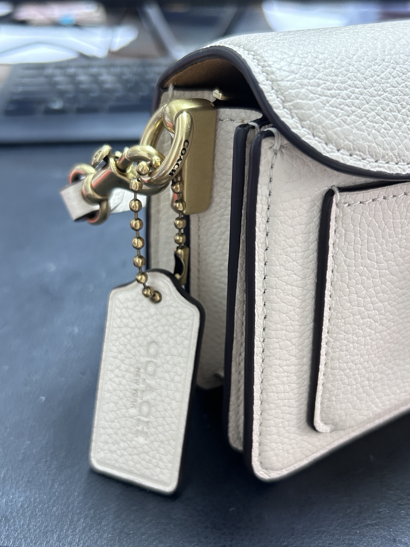 custom review-COACH Tabby Зернистая кожа личи кожа портативный сумка через плечо маленькая женская крем