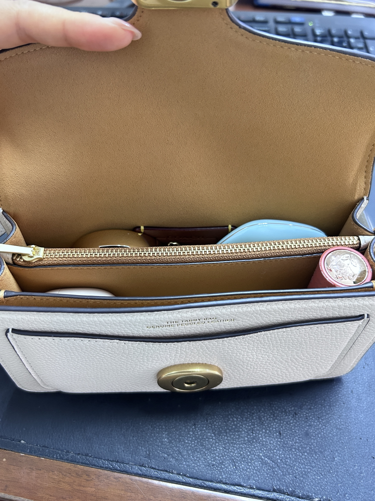 custom review-COACH Tabby Зернистая кожа личи кожа портативный сумка через плечо маленькая женская крем