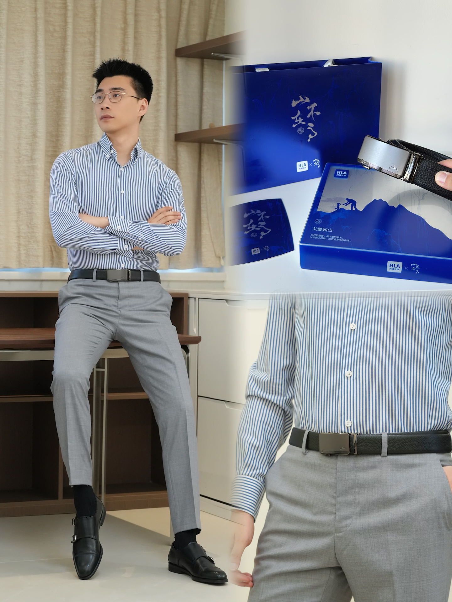 精致的合金扣头和低调奢华的皮带系在腰间人夫感满满
