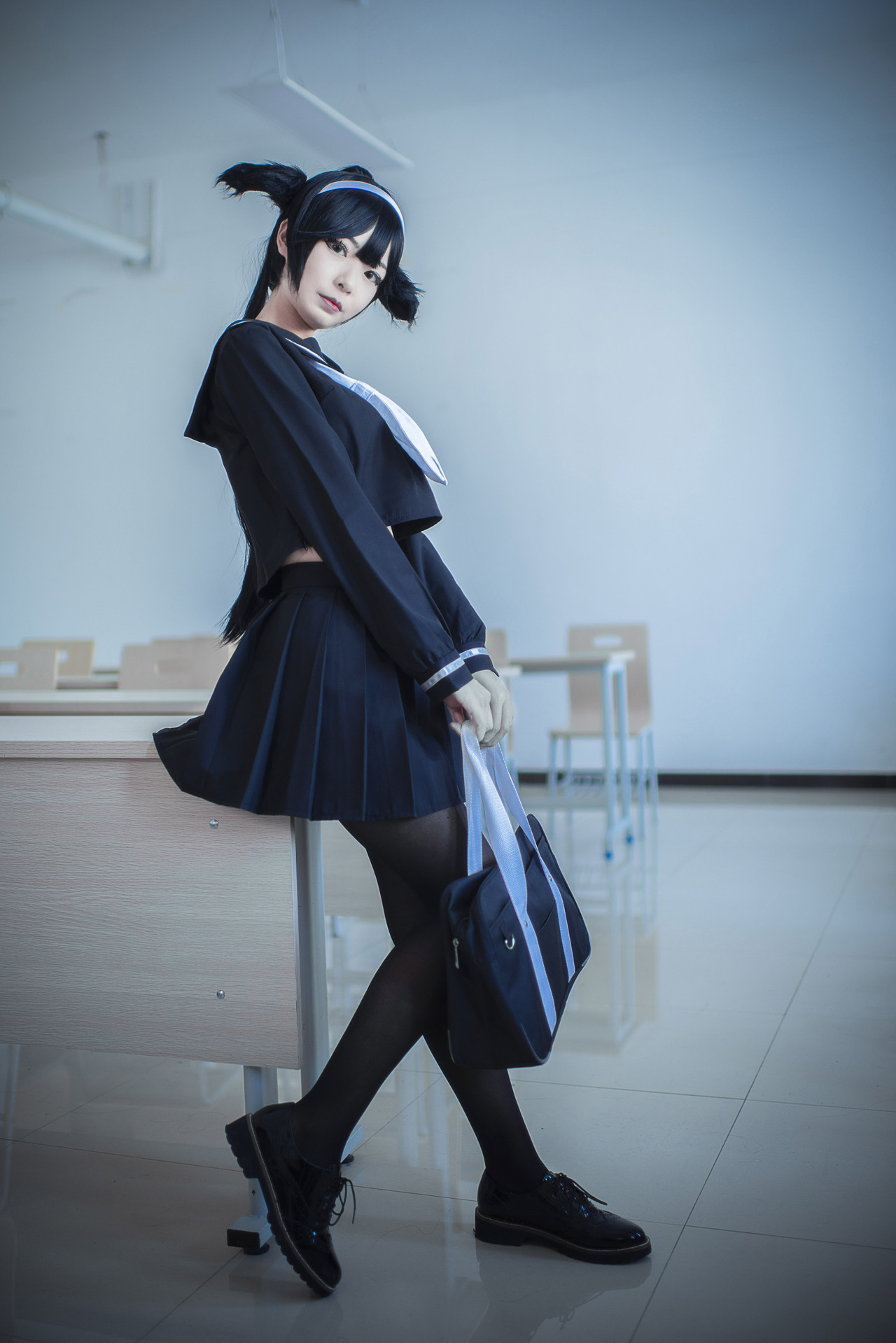 黑色jk 制服cos高雄獒,飒气少女美出新高度!