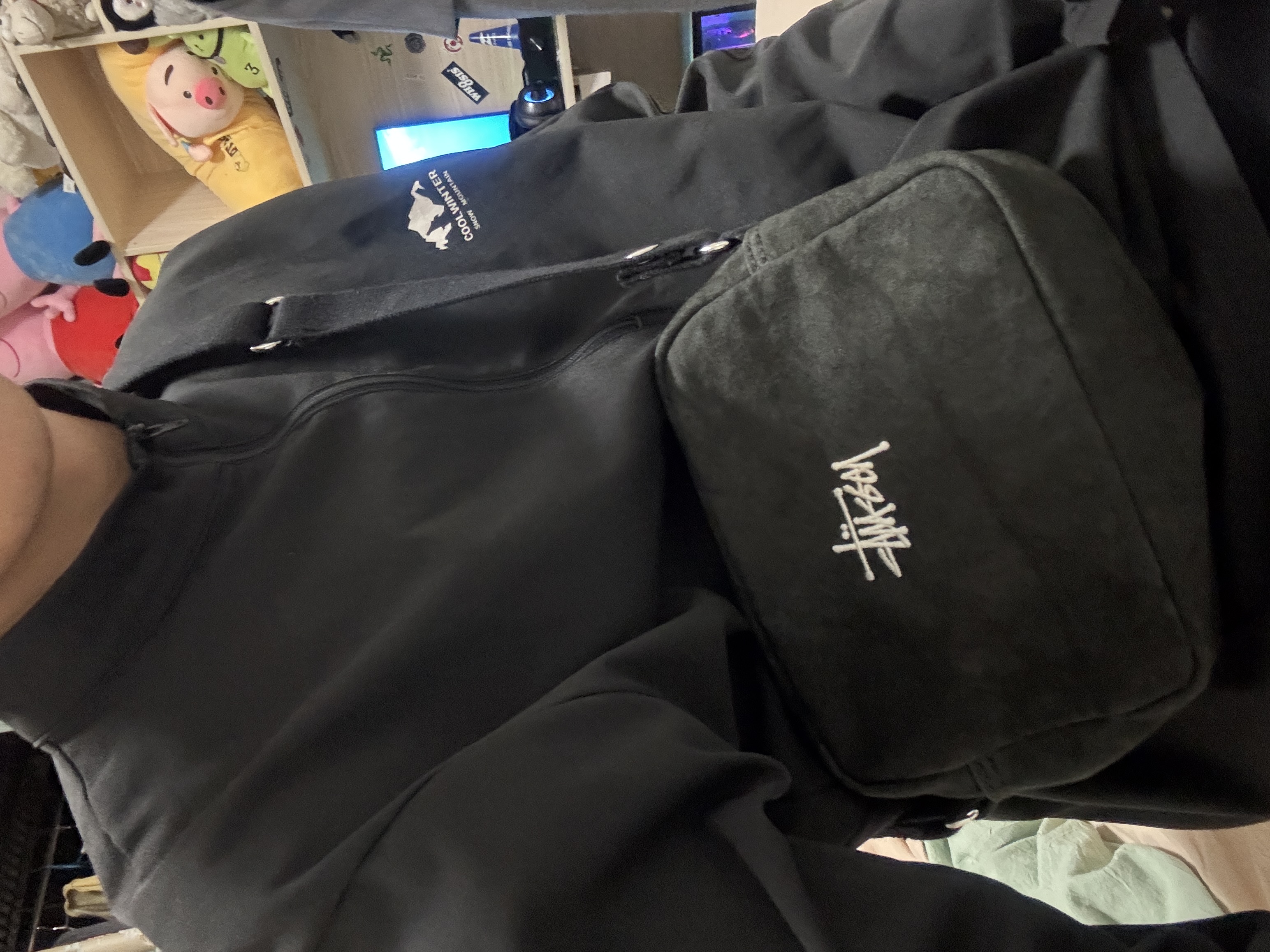 custom review-Stussy Мягкий Хлопок Сумка через плечо Стандартная (Стандартная) Унисекс Черная