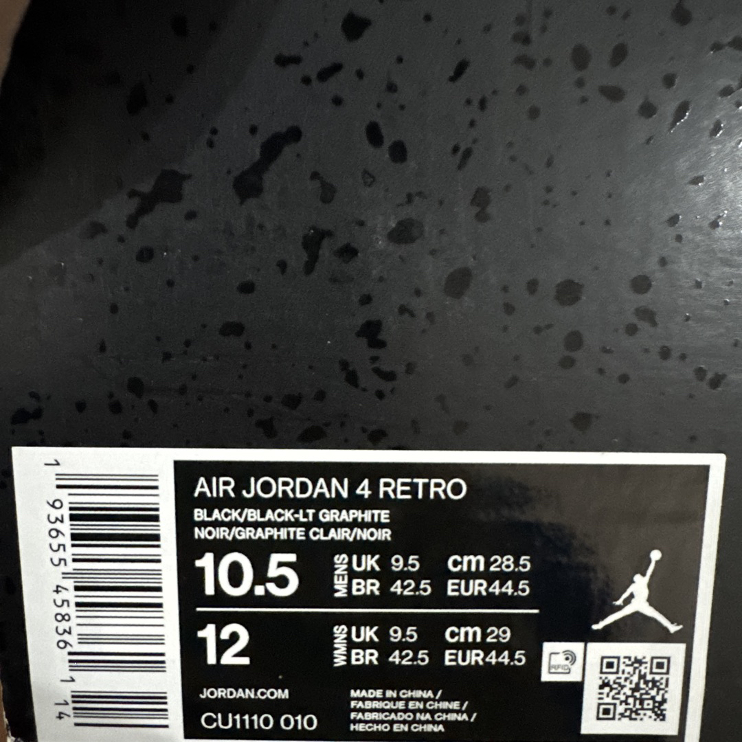 jordan 4 black cat size tag