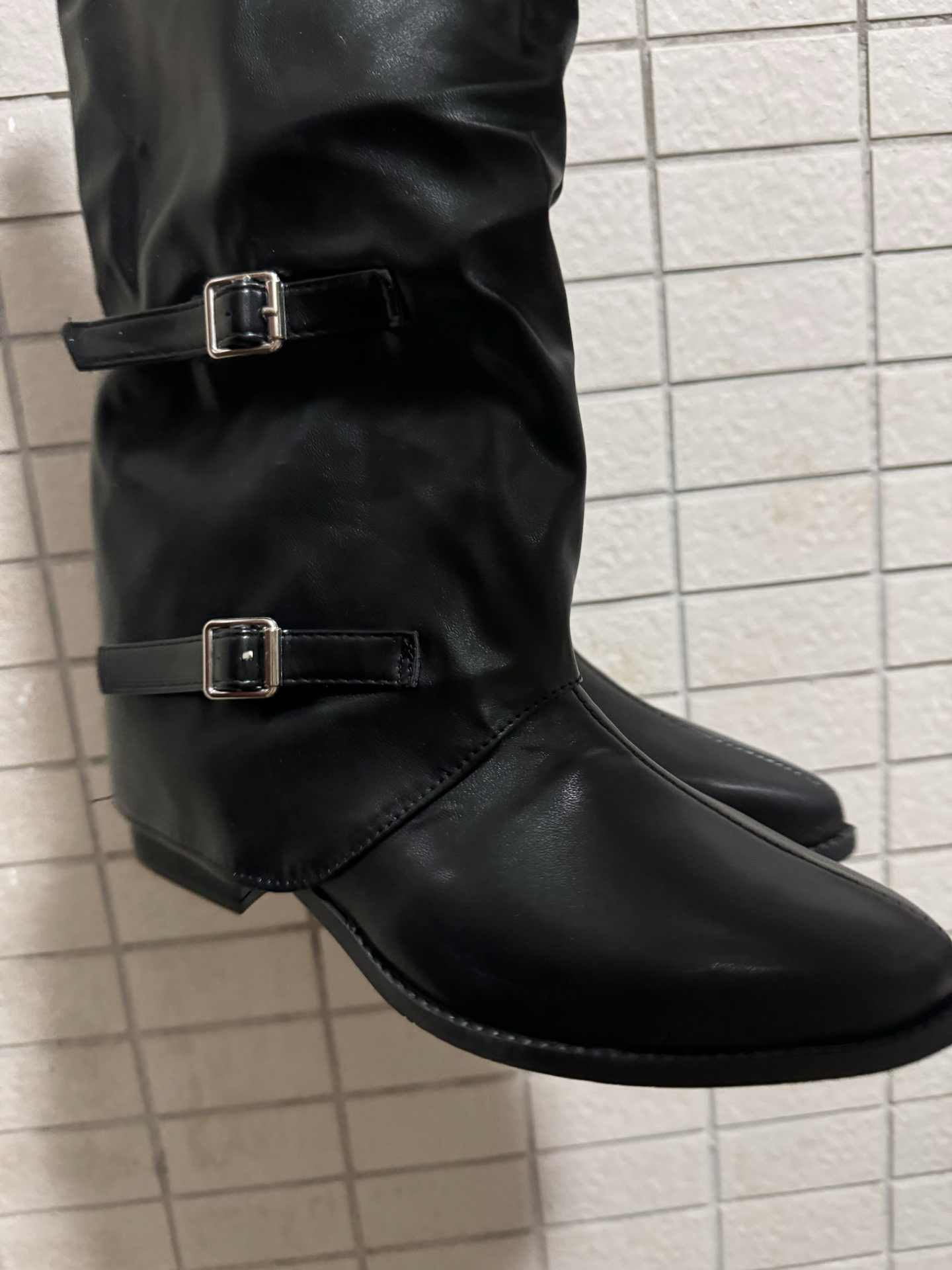 custom review-CHERRY&KALIKA Casual French Retro Pointed Elegant High Design Comfort Fashion Belt Buckle Pleated Stacked Boots Petite Slim Leg-Lengthening Cool Autumn Biker Chic Knee-High Boots Women