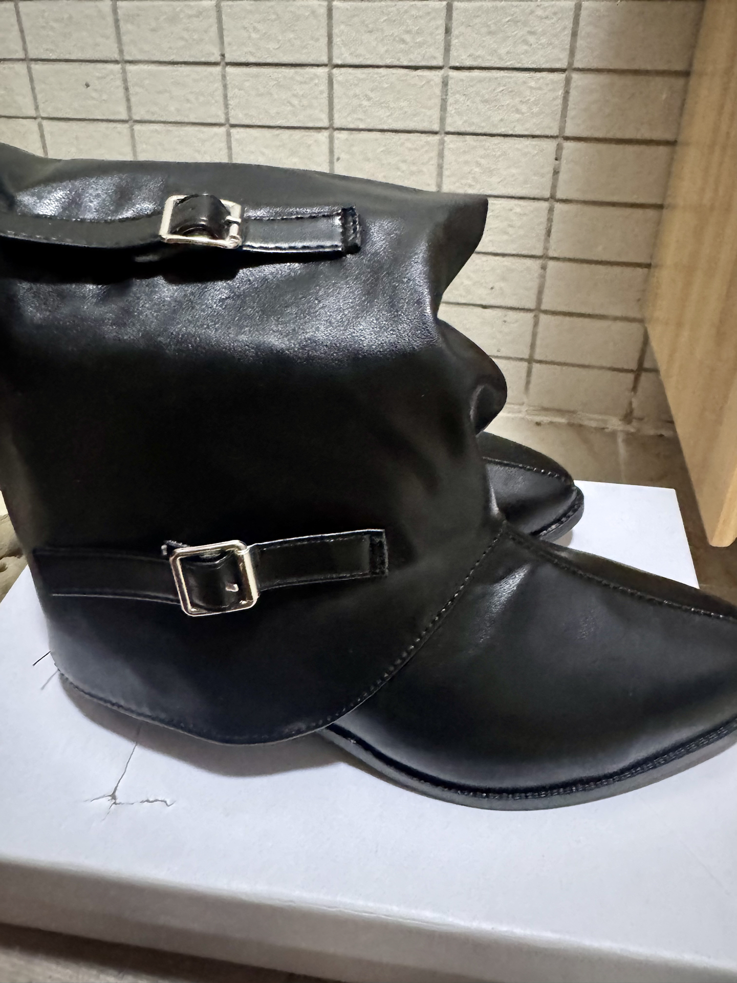 custom review-CHERRY&KALIKA Casual French Retro Pointed Elegant High Design Comfort Fashion Belt Buckle Pleated Stacked Boots Petite Slim Leg-Lengthening Cool Autumn Biker Chic Knee-High Boots Women