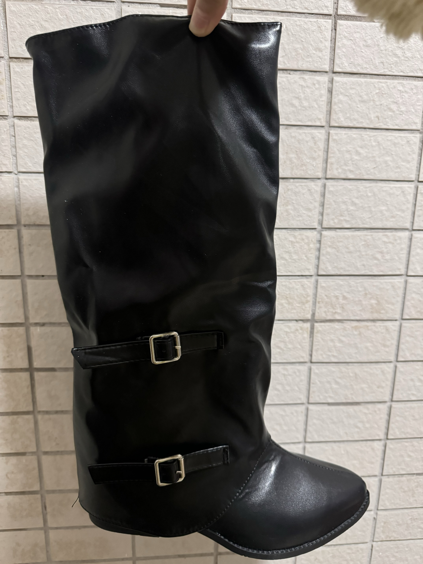 custom review-CHERRY&KALIKA Casual French Retro Pointed Elegant High Design Comfort Fashion Belt Buckle Pleated Stacked Boots Petite Slim Leg-Lengthening Cool Autumn Biker Chic Knee-High Boots Women
