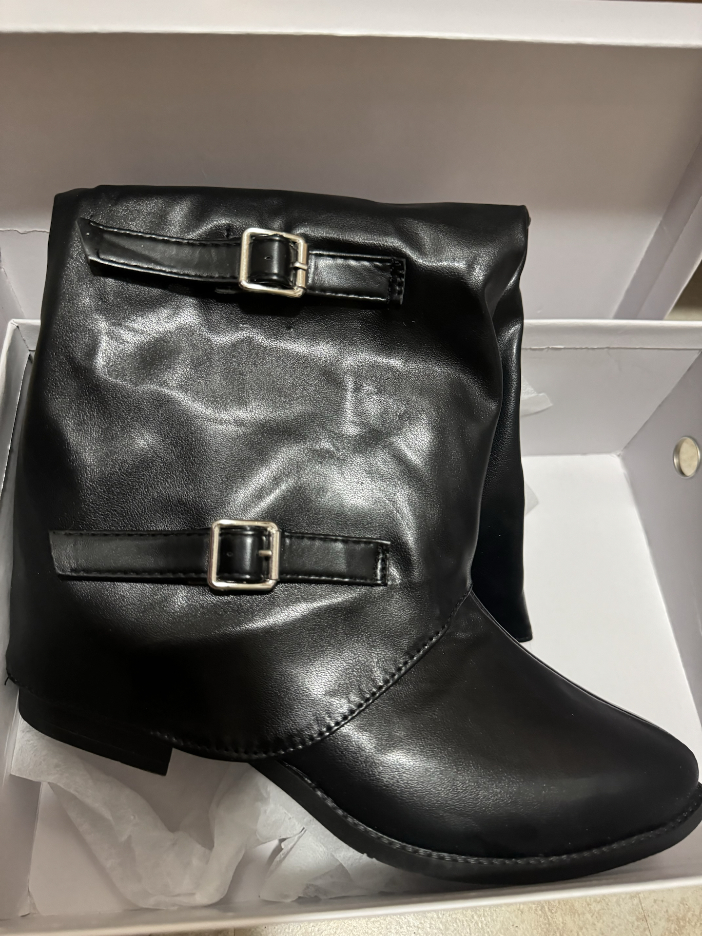 custom review-CHERRY&KALIKA Casual French Retro Pointed Elegant High Design Comfort Fashion Belt Buckle Pleated Stacked Boots Petite Slim Leg-Lengthening Cool Autumn Biker Chic Knee-High Boots Women